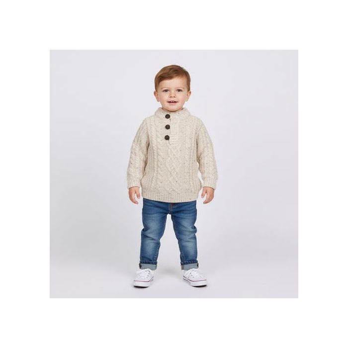 Pull Enfant George Coton Beige 4-5 Ans - Encolure Ras-du-cou, Manches Courtes
