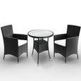 Salon de jardin 5 pièces ensemble en polyrotin - plateau verre - coussins - 2 chaises 1 table mobilier de jardin meuble extérieur-0