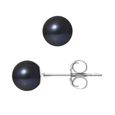 PERLINEA - Clous d'Oreilles - Véritables Perles de Culture d'Eau Douce Noires Rondes 6-7 mm - Bijoux Femme-0