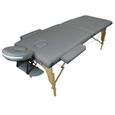 Table de massage pliante 2 zones en bois avec panneau Reiki + Accessoires et housse de transport - Gris - Vivezen-0
