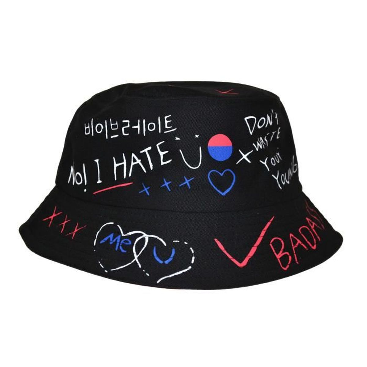 chapeau bob imprime graffitis tags street art couleur noir gl boutik noir noir cdiscount pret a porter