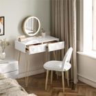 EUGAD Coiffeuse avec Miroir LED Réglable, Table de Maquillage avec Chaise, 2 Tiroirs à Effet 3D en Bois Massif, Blanc+Doré E0EG0060