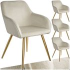 Chaises - TECTAKE - Lot de 4 fauteuils de salle à manger MARYLIN en velours avec pieds en acier doré - Crème/Doré