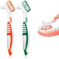 2PCS Brosse à Dents Dentier, Brosse à Prothèses pour Appareil Dentaire, Têtes de Brosse à Double Angle,Brosse de Nettoyage