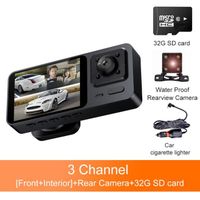 Camera de voiture 1080P HD Caméra Avant+Interne Grand angle+Appareil photo arrière+Carte mémoire 32gb, écran 2,0 Pouces