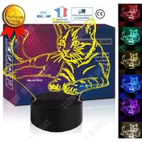 TD®  Lampe effet 3D Chat Kitty, 3D Night Light, Touch Télécommande de charge, Cadeau décoratif Sept couleurs veilleuse chambre soft 