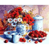 YEESAM ART Peinture par numéros Kits Sans Cadre 16 x 20" -Porcelaine Blanche Cerise Fleur - Peinture au numéro DIY La main peinture