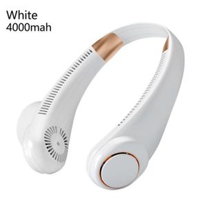 VENTILATEUR Blanc 4000mah-Ventilateur de cou sans pales, Portable, Rechargeable, 3 vitesses, silencieux, 4000mAh, pour le