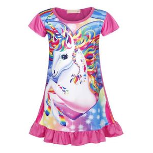 L SERVER Enfant Fille Chemise Pyjama De Nuit 2 PCS Vêtement de Soirée à Manche Longue en Volants Imprimé Fraise Sirène 4 à 14