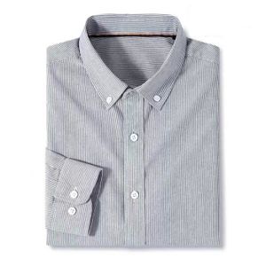 CHEMISE - CHEMISETTE Chemise Homme Slim Fit Col Revers Pur Coton Manches Longues ​Casual Rayures