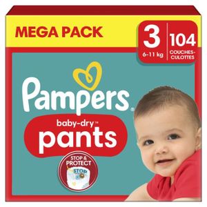 COUCHE 104 Couches-Culottes Baby-Dry Taille 3, 6kg - 11kg, Pampers