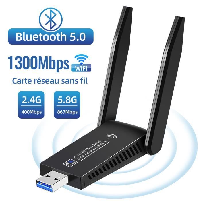 Sonew 600M Antenne externe bi-bande 2.4G / 5G WiFi Adaptateur USB