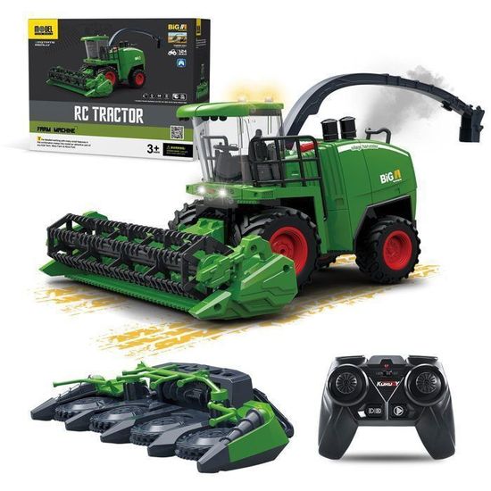 Tracteur Moissonneuse Télécommandée Enfant 1:24 - Jouet Ferme Avec Lumières Sons Fumée Pour Enfants 3-8 Ans