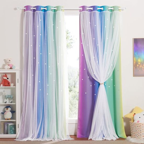 Rideaux Occultants LIKEUDO - Lot De 2 - Motif étoiles Multicolore - 134x240 Cm - Enfant Et Déco