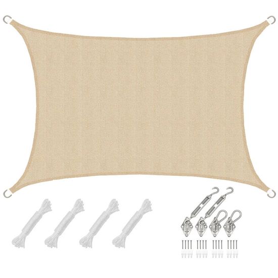 Voile D’Ombrage 2×3 M – Toile HDPE Respirante UV 87 %, Anti-Vent, Balcon Terrasse Piscine – Kit Complet Installation