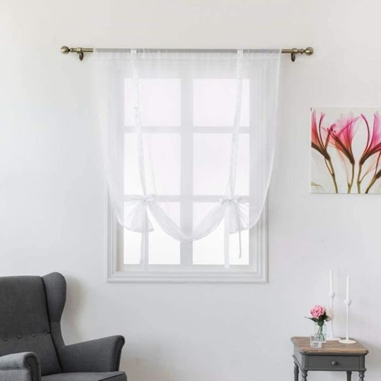 Store Romain à Poche 60x120cm Blanc Brodé - Rideau Voilage Rétro Pour Fenêtre SIMPVALE
