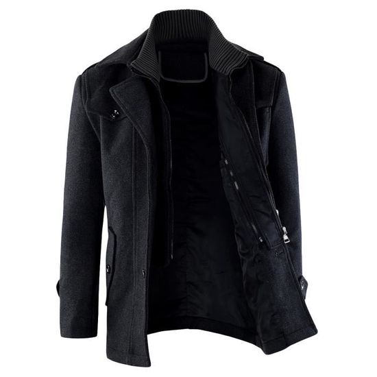 Trench-coat Homme Long Classique - 100% Polyester Coupe-vent - Col Réglable - Poche Latérales - Business Casual