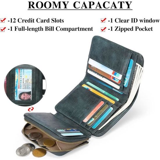 Portefeuille Femme Petit Format En Cuir Synthétique - Avec Zip, Porte-cartes Et Compartiment à Pièces