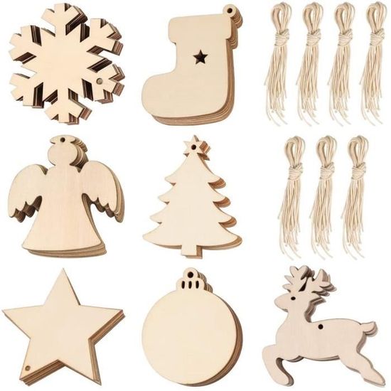 6 Formes En Bois Décorées Adhésives - Ornements De Noël PW International, Neuf