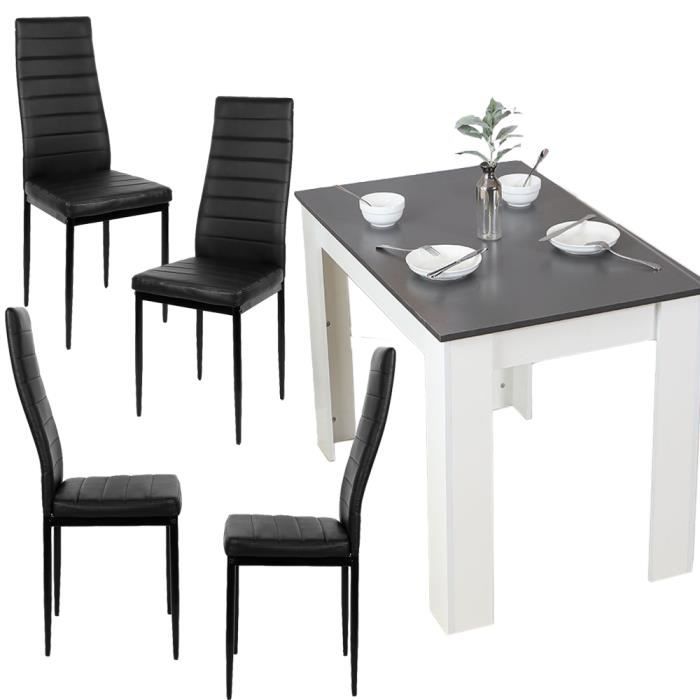 Ensemble de table à manger + 4 Chaise - pieds en Bois massif et métal -nortique - blanc et noir