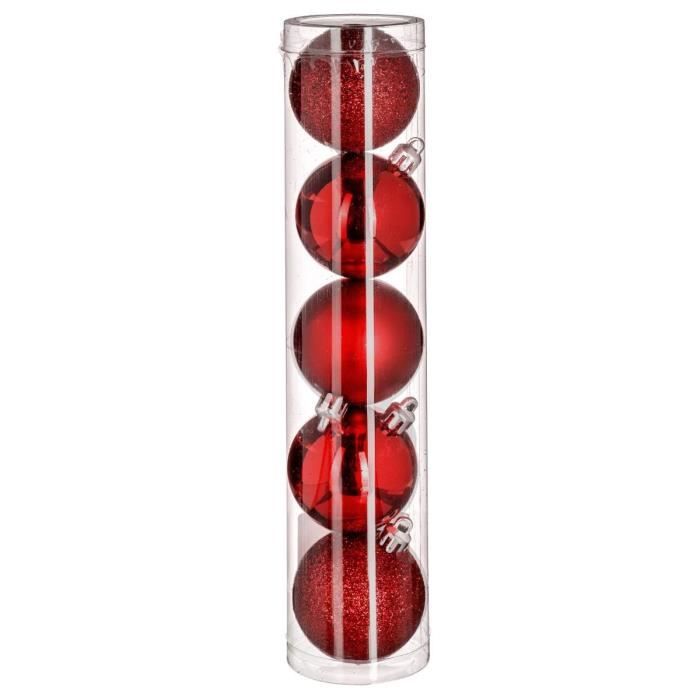 Kit de 5 boules de Noël - 50 mm - Rouge