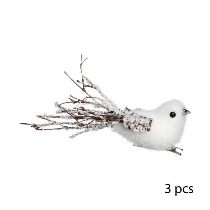 Feeric Christmas - Décoration de Noël Set de 3 Pinces Oiseau sur branche 16 cm A l'orée des bois