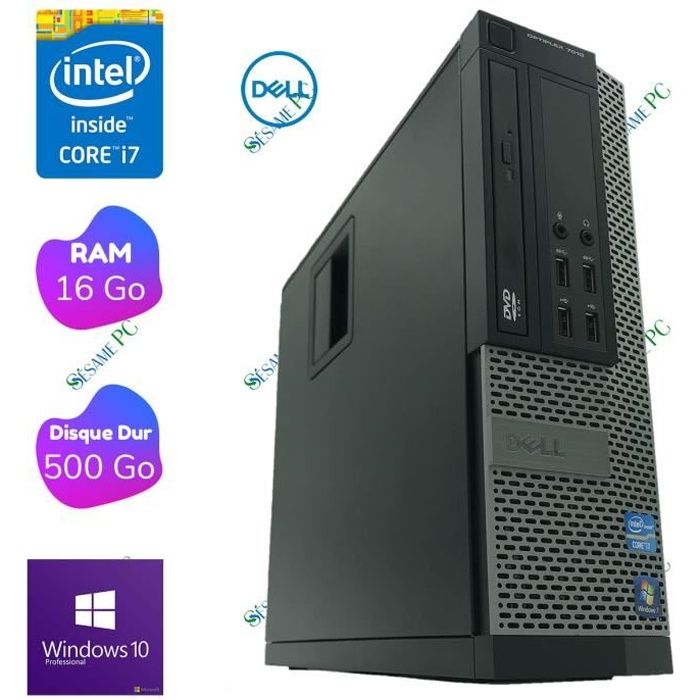 DELL Optiplex 7010 - Intel Core i7 3770 3.40 GHz - RAM 16 Go - 500Go HDD - DVD-R - Windows 10 Pro - Ordinateur