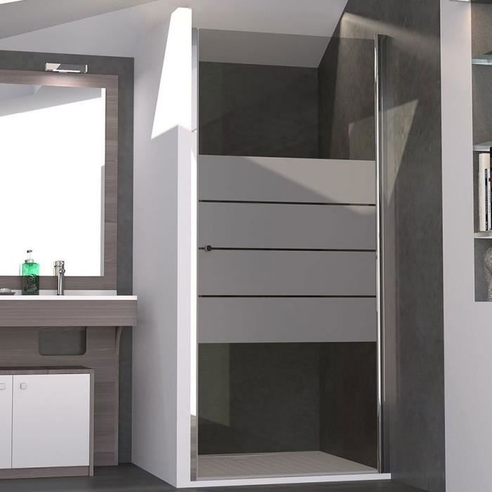 CREAZUR Porte de Douche pivotante Serylane 6mm 80 x 190 en verre sérigraphié gris 6mm