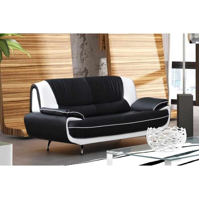 MUZA - Canapé design 3 places en simili cuir noir et blanc