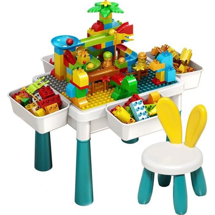 Jouet table et chaise multi activité , table Lego, Duplo avec rangement, 105 PCS de construction, jeux d’éveil garçon et fille 3,4,5