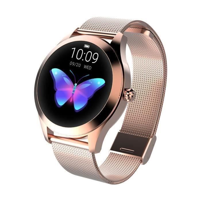 Montre Connectée Femme IP68 Étanche de Fréquence Cardiaque Sommeil Rappel - Bande d'acier Or