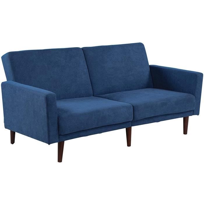 HOMCOM Canapé Convertible 2 Places Dossier inclinable 3 Positions Pieds Bois Eucalyptus Velours 100% Polyester Bleu3