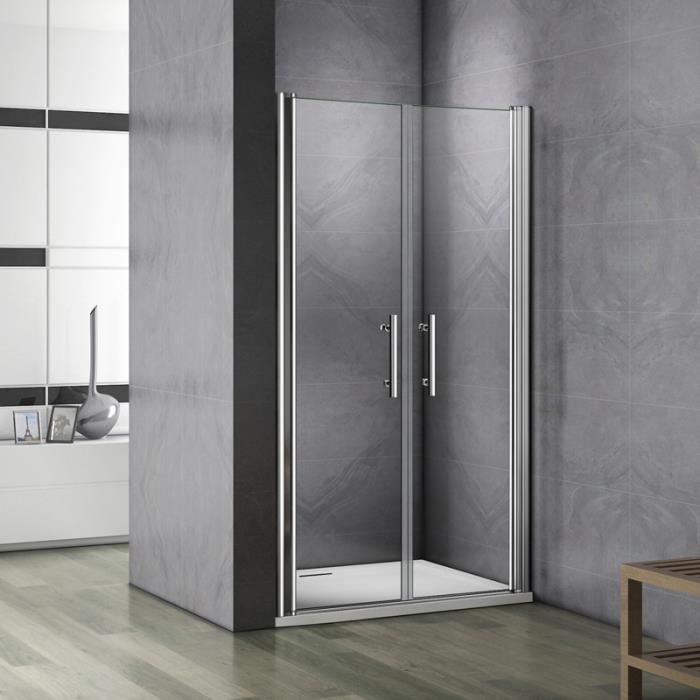 90x195cm 2xPorte pivotante pivotant 180°6mm Verre anti-calcaire