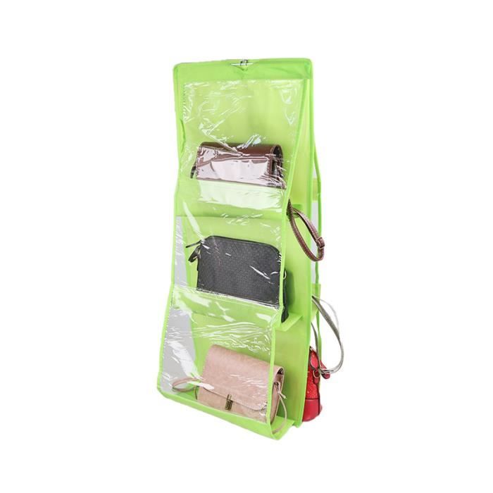 6 poche suspendus sac à main organisateur pour garde-robe placard Transparent sac de rangement porte mur clair divers sac-vert