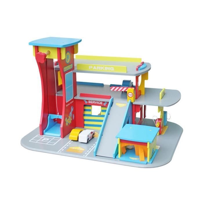 Garage parking en bois 3 niveaux pour enfant HUBERT GARAGE - Multicolore.