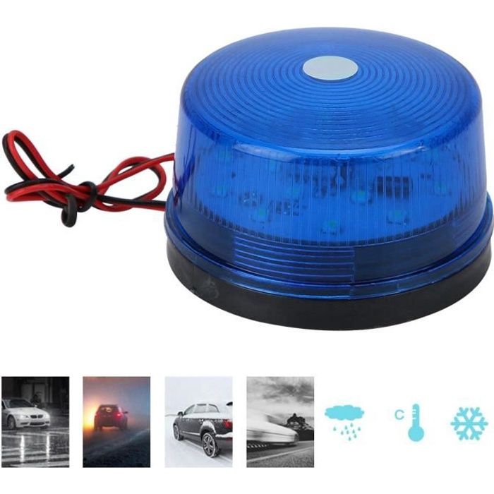 Qiilu lumières LED 12V LED clignotant gyrophare stroboscopique LED voyant d'avertissement lampe d'urgence de sécurité (bleu)