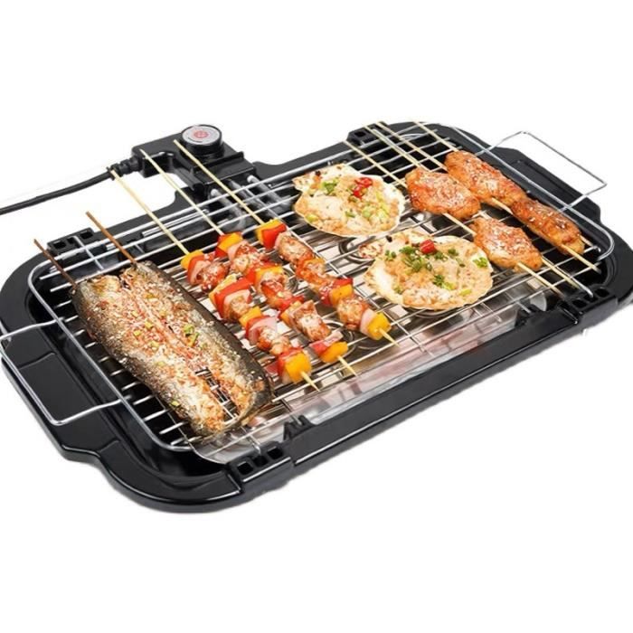 Barbecue Electrique Exterieur Balcon Plancha Grille Barbecue BBQ avec Grille Amovible,1800W Surface Gril 41 x 23 cm, Noir