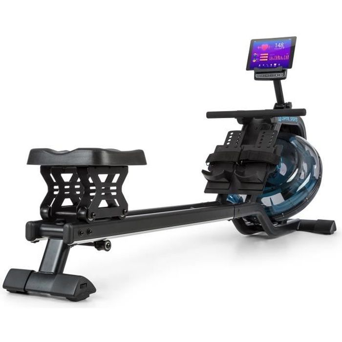 CAPITAL SPORTS Flow M2 Rameur à eau - Réglage sur 6 niveaux - Roulettes - Ecran LCD - Charge 150kg - Acier noir