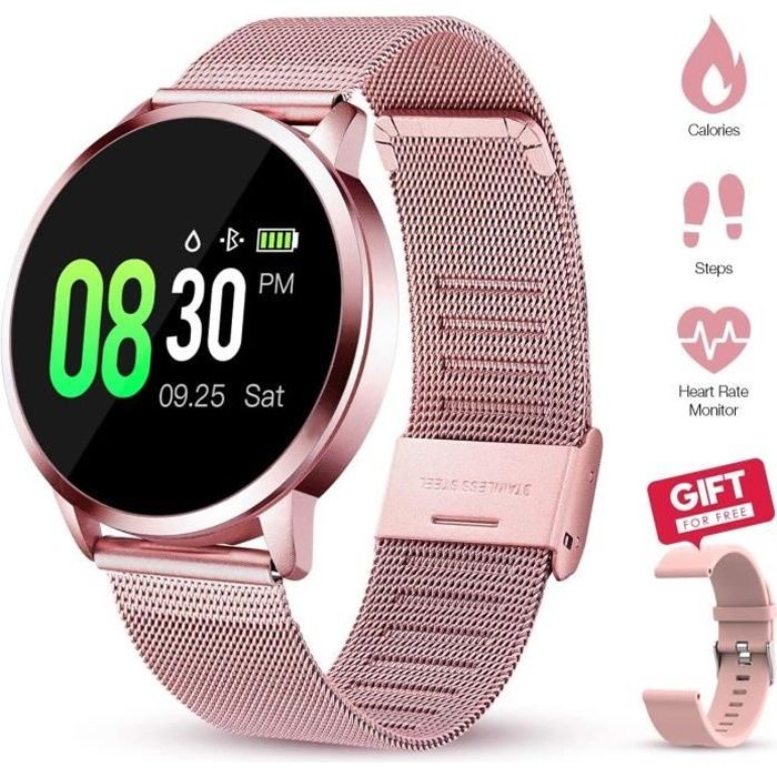 Montre Connectée CHRONUS pour Femmes Homme Sport Avec IP67 Etanche Multifonction Cardio Oxymètre Podomètre pour iOS Android-Rose