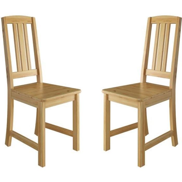 90.71-22-D 2 Chaises de cuisine avec barres longitudinales dans le dossier, chaise de salle à manger, chaise en pin massif naturel
