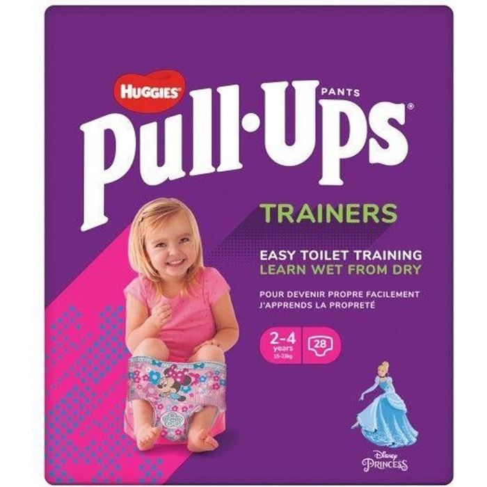 HUGGIES PULL-UPS Couches bébé fille - Taille 6 - 2 à 4 ans - 15 à 23 kg - Le paquet de 28 couches