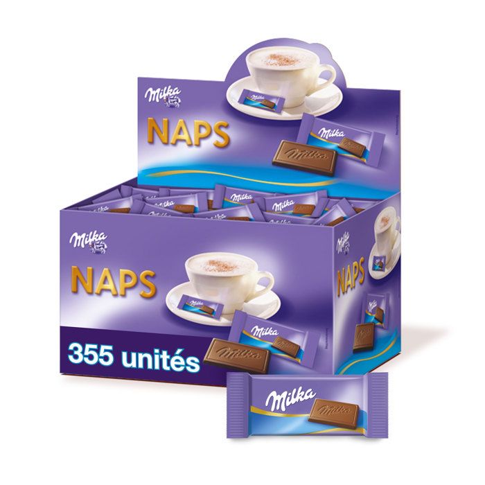 Milka Naps - Carrés de Chocolat au Lait - Format Mini et Pratique idéal pause café ou fêtes - Présentoir de 355 napolitains