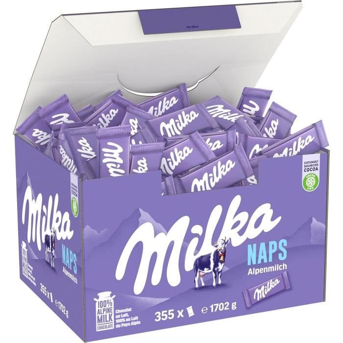 Milka Naps - Carrés de Chocolat au Lait - Format Mini et Pratique idéal pause café ou fêtes - Présentoir de 355 napolitains
