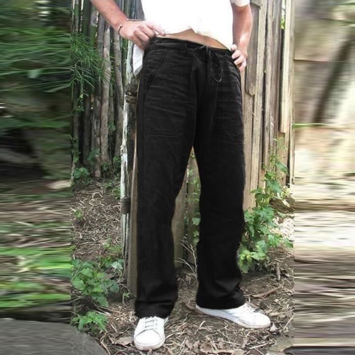 Pantalon Homme Imprimé Coupe Droite Jogging de Running -Taille Asiatique Noir