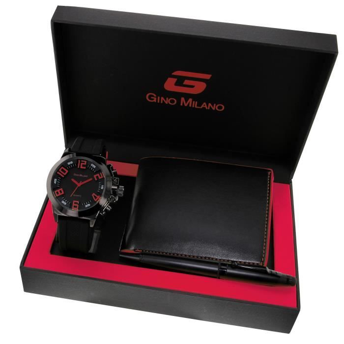 GINO MILANO Coffret Cadeau Homme Montre avec un Porte-cartes de crédit et un stylo - MWF14-050R 46,00 Noir/Rouge
