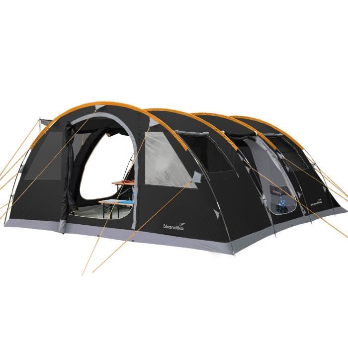 Skandika Gotland 6 - Tente camping familiale tunnel - 6 Personnes - 540 x 450 cm - Gris/Orange