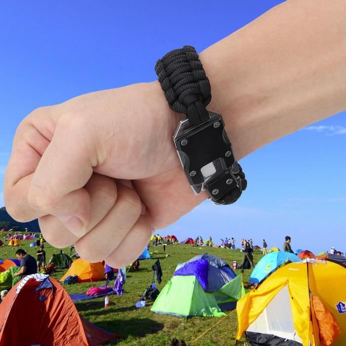 TMISHION Paracord de sauvetage Camping en plein air couteau de survie multifonction Bracelet tressé outil de sauvetage d'urgence