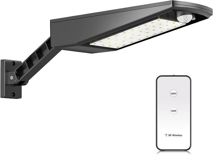 Lampe solaire 48 LED 4500 mAh 900 lm IP65 étanche extérieure noire avec support réglable et télécommande (lumière chaude)