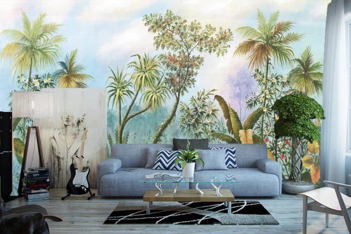 Papier Peint Panoramique Plantes Tropicales Fleurs De La Jungle Papier ...