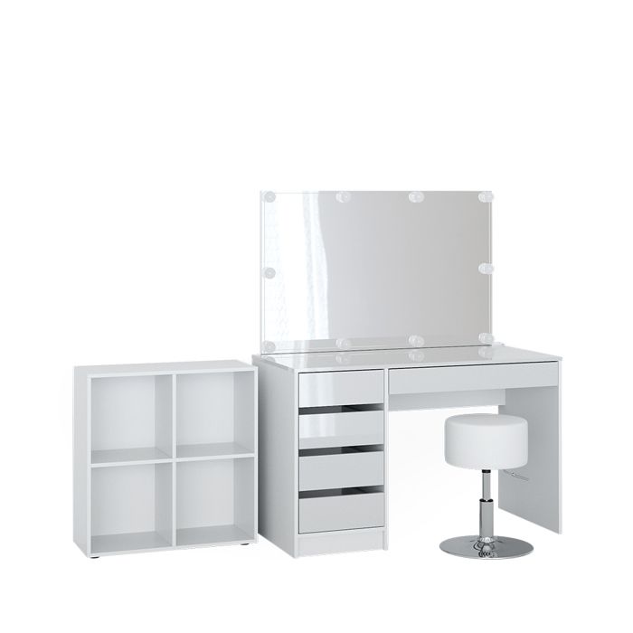 Coiffeuse Sherry 120cm avec miroir guirlande LED tabouret et étagère sur pied Blanc Vicco 41628 Coiffeuse Sherry 120cm avec miroir guirlande LED tabouret et étagère sur pied Blanc Vicco 41628